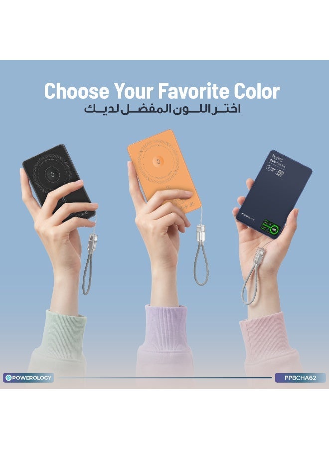 باورولوجي بنك طاقة مغناطيسي MagVolt بسعة 5000 ملّي أمبير/ساعة مع شاشة LED ذكية وشحن لاسلكي Qi2، بنك طاقة فائق النحافة PD 20W، شحن سريع، شحن سهل للهاتف، الساعة وسماعات الأذن – أسود - Image 5